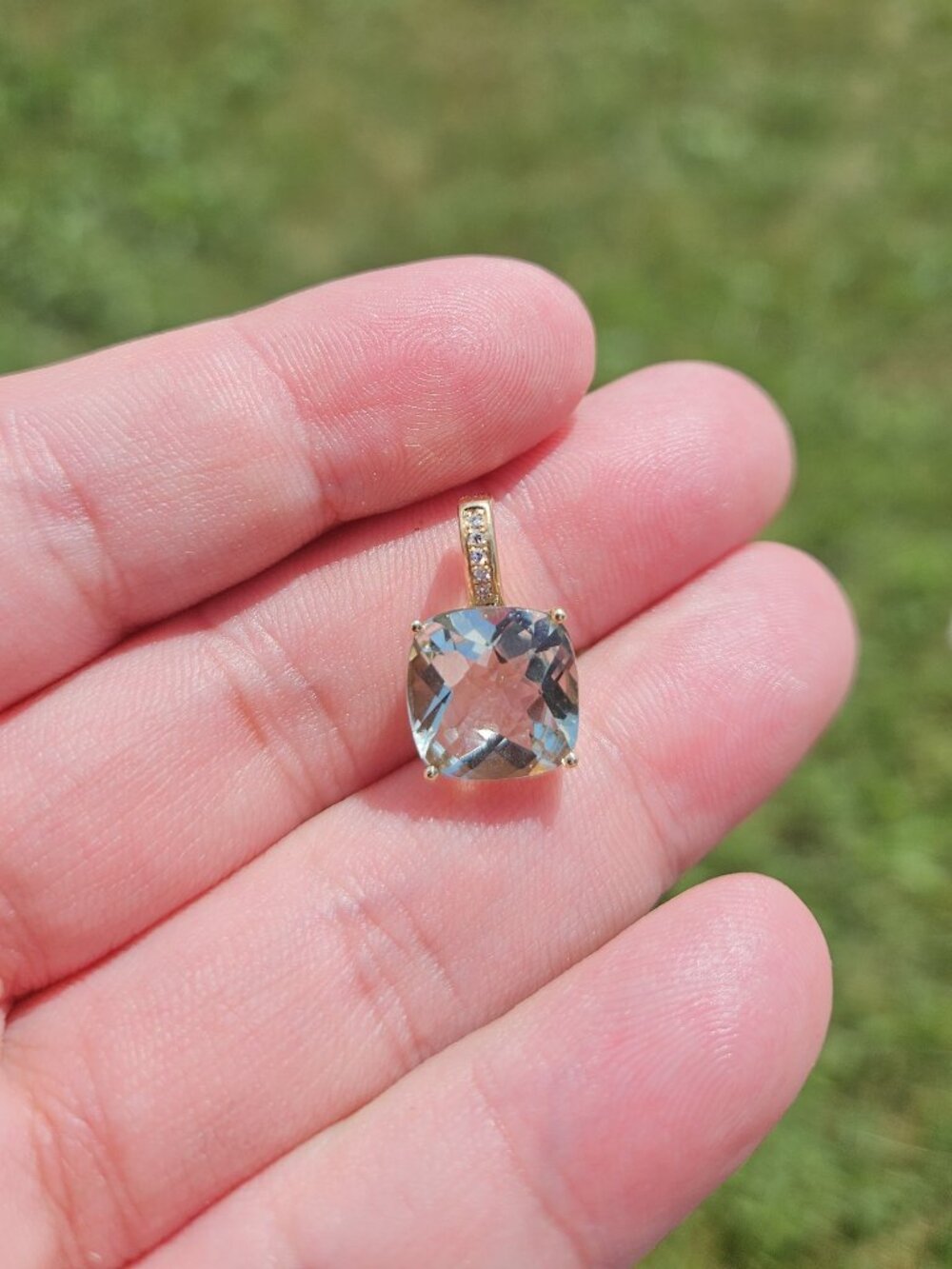 EFFY 14K Yellow Gold Green Amethyst Diamond Pendant Charm